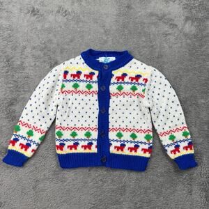 VTG 90s Stork Club Baby Sweater Knit Horse Trees Print 24 Months Button Front